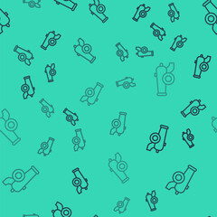Black line Ramadan cannon icon isolated seamless pattern on green background. Vector
