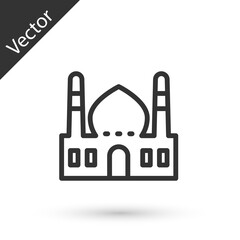 Obraz premium Grey line Muslim Mosque icon isolated on white background. Vector