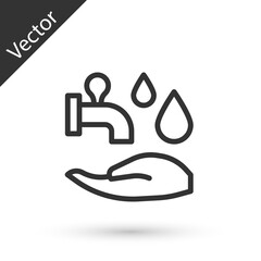 Grey line Wudhu icon isolated on white background. Muslim man doing ablution. Vector