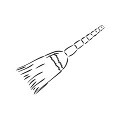 Black outline vector broom on white background.