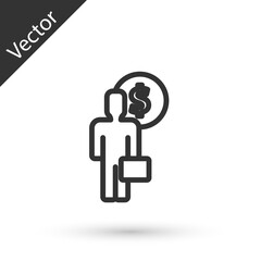 Grey line Business man planning mind icon isolated on white background. Human head with dollar. Idea to earn money. Business investment growth. Vector