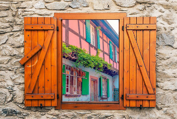 Houses at window