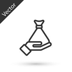 Grey line Money in hand icon isolated on white background. Insurance concept. Security, safety, protection, protect concept. Vector
