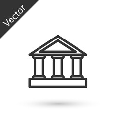 Grey line Bank building icon isolated on white background. Vector