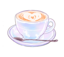 White stylized cup of coffee with heart