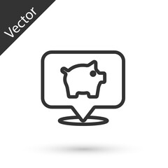 Grey line Piggy bank icon isolated on white background. Icon saving or accumulation of money, investment. Vector
