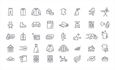 Laundry wash and clean service thin icons vector set