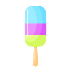 Vector illustration of tricolor ice cream. Ice cream on a stick in a cartoon style. Isolated on a white background. Summer food