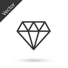 Grey line Diamond icon isolated on white background. Jewelry symbol. Gem stone. Vector