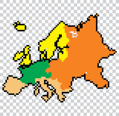 Fototapeta na wymiar continent of europe pixel art with png backgrounds