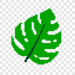 green monstera leaf pixel art commonly used as room decoration