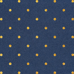 Blue rough denim fabric background with glitter polka dots pattern