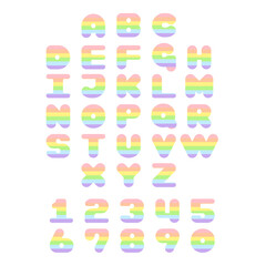 Rainbow alphabet set on white background. Colorful ABC design for book cover, poster, card, print on baby's clothes, pillow etc. Vector illustration.