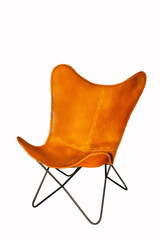Leather garden chair on white background. Interior element
