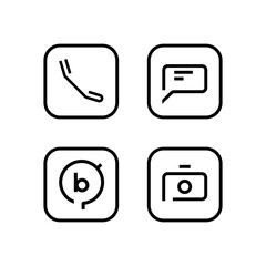 The linear icon set for the smartphone has a black color. The vector design of the four main icons is isolated on a white background.