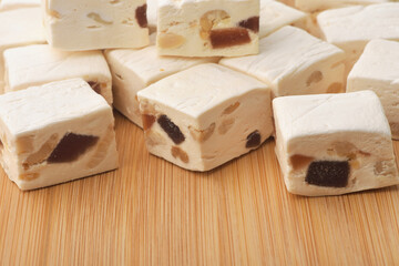 Close up of nougat with dried fruit and nut