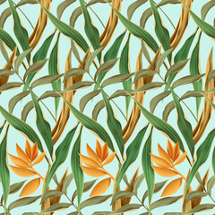 Seamless pattern with Tropical flowers and leaves design. Stylish trendy fashion floral pattern