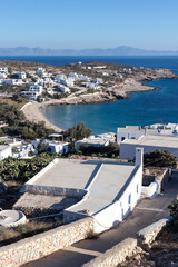 Donousa island panoramic view, sunny day at  Stavros village. Aegean sea, Dodecanese Islands, Greece
