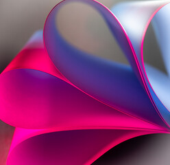 close up abstract with bent paper background ,selective focus;blue and red  colour .