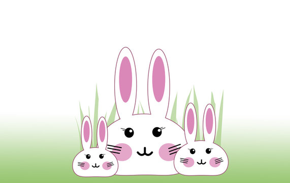 holiday easter bunny bunnies pink cartoon green grass illustration graphic background