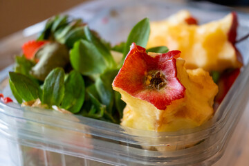 Fruit food waste in a plastic tray