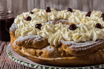 Large homemade San Giuseppe zeppola. Typical Neapolitan pastry