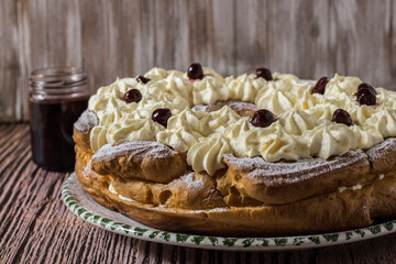 Large homemade San Giuseppe zeppola. Typical Neapolitan pastry
