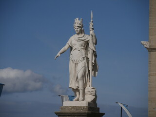 Obraz premium San Marino, Statue of Liberty. It is sculpted in white marble by the sculptor Galletti and it represents a warrior with her head surrounded by a crown with three towers of the town.