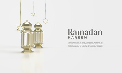 Ramadan kareem 3d render with golden lamp illustration.