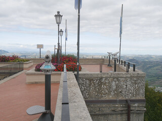 San Marino, panoramic terrace. Panoramic terrace at the arrival point of the cable car embellished...