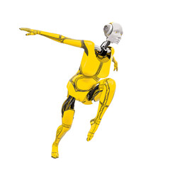 cyborg girl doing a parkour pose