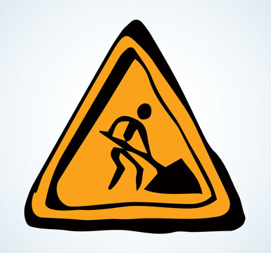 Sign road works. Vector drawing