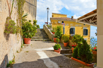 Fototapeta na wymiar A narrow street in Raito, a village on the Amalfi coast, Italy.