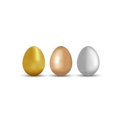 3d realistic egg with silver, gold and brown texture vector set. 3d egg with metallic texture collection vector design