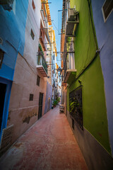 Narrow street in the historic center of the town of Villajoyosa.
