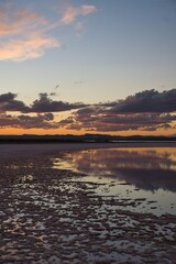 Idyllic sunset in the salt flats of Torrevieja, Alicante, Spain.