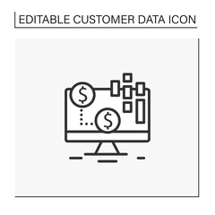 Transactional data line icon. Documents an exchange, agreement or transfer that occurs between organizations and individuals. Customer data concept Isolated vector illustration.Editable stroke