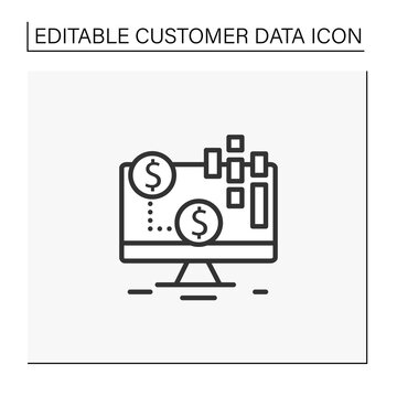 Transactional data line icon. Documents an exchange, agreement or transfer that occurs between organizations and individuals. Customer data concept Isolated vector illustration.Editable stroke