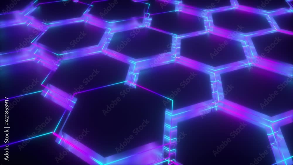 Poster 3d rendering of abstract glowing background. computer generated neon hexagonal