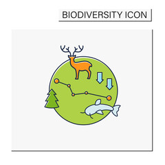 Biodiversity loss color icon.Losing different kinds flora,fauna.Disappearance species can disrupt ecosystems,make more fragile.Ecosystem protection concept.Isolated vector illustration