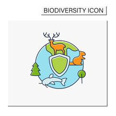 Biodiversity protection color icon.Limiting deforestation.Reduce air pollution.Fighting global warming. Saving flora and fauna.Ecosystem protection concept. Isolated vector illustration