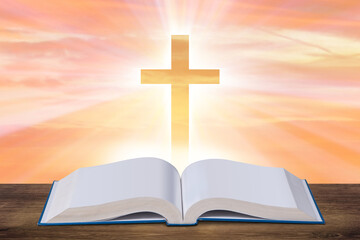 Religious concept with cross and bible book