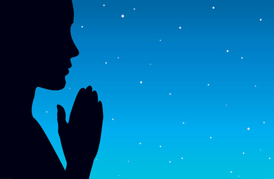 Vector image of the praying person at night