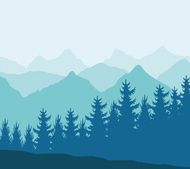 mountains and pines