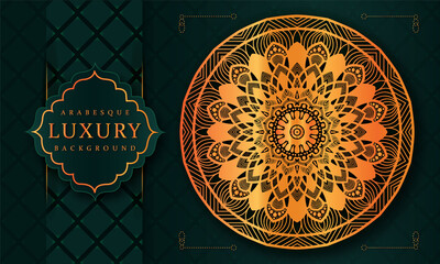 luxury mandala dark design background, Elegant Mandala, gold islamic arabesque mandala ornament on dark surface, Template for wedding invitation, card, cover