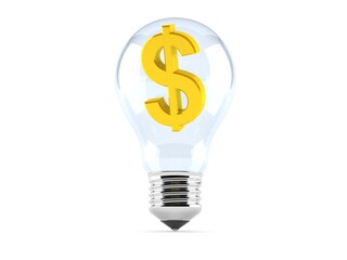 Dollar currency inside light bulb