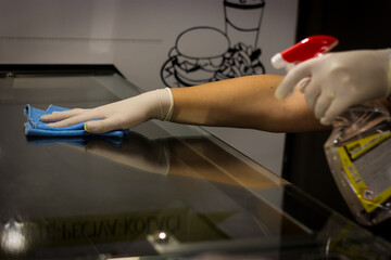close up of a hand Disinfection surfaces