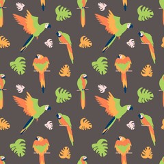 Tropical parrot seamless pattern flat illustration
