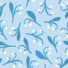 Lily of the valley seamless pattern. Scandinavian design. Vector illustration.