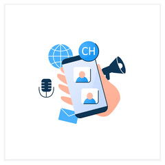 Voice chat app flat icon. Communication application with friends. Listening lecture. Hand keeps phone. Voice communicate concept. 3d vector illustration